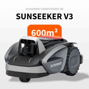 Sunseeker V3 Mähroboter mäht automatisch bis zu 600 m² – kompakter, leistungsstarker Rasenmäher für mittelgroße Gärten.